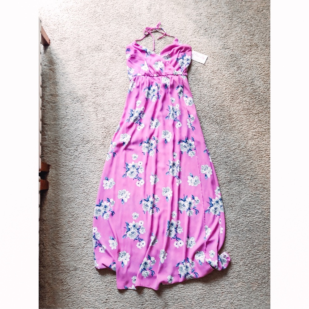 Halter top maxi pink floral dress - Picture 3 of 3